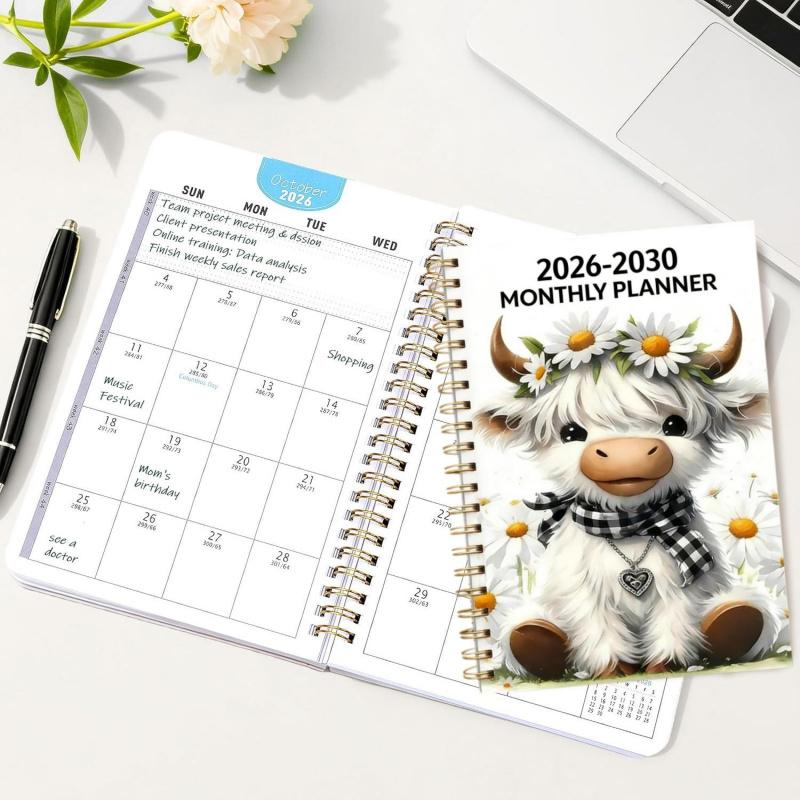🔥Last Day 70% OFF🐮 2026-2030 Calendar 📅cartoon Highland cow themed cover design, annual calendar planning, 60 month labels