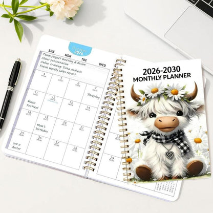 🔥Last Day 70% OFF🐮 2026-2030 Calendar 📅cartoon Highland cow themed cover design, annual calendar planning, 60 month labels