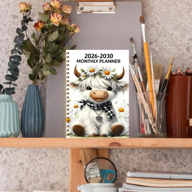 🔥Last Day 70% OFF🐮 2026-2030 Calendar 📅cartoon Highland cow themed cover design, annual calendar planning, 60 month labels