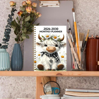 🔥Last Day 70% OFF🐮 2026-2030 Calendar 📅cartoon Highland cow themed cover design, annual calendar planning, 60 month labels