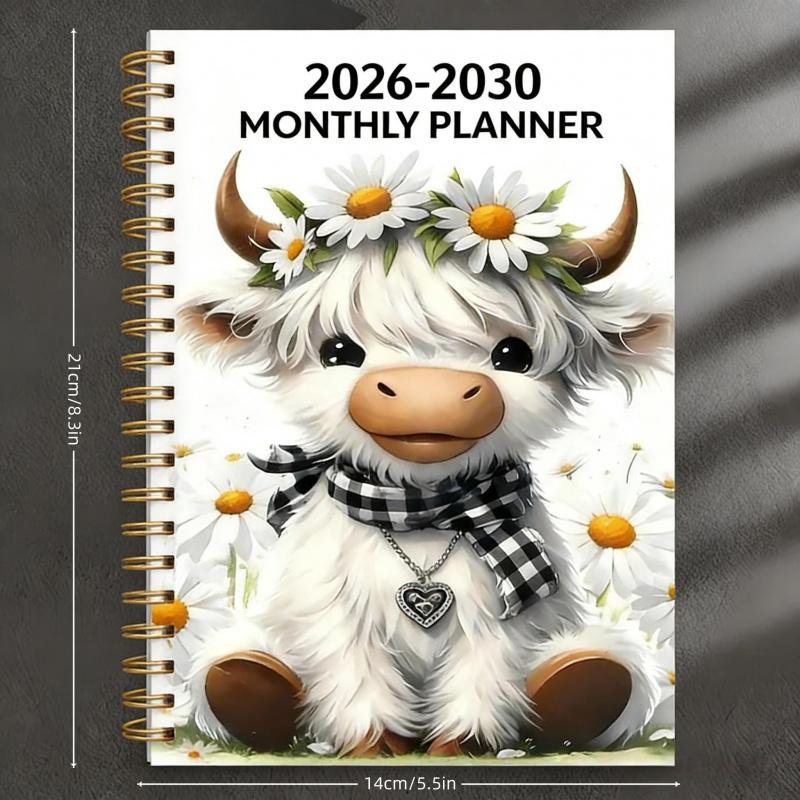 🔥Last Day 70% OFF🐮 2026-2030 Calendar 📅cartoon Highland cow themed cover design, annual calendar planning, 60 month labels