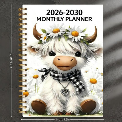 🔥Last Day 70% OFF🐮 2026-2030 Calendar 📅cartoon Highland cow themed cover design, annual calendar planning, 60 month labels
