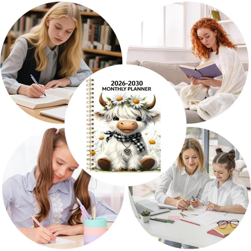 🔥Last Day 70% OFF🐮 2026-2030 Calendar 📅cartoon Highland cow themed cover design, annual calendar planning, 60 month labels