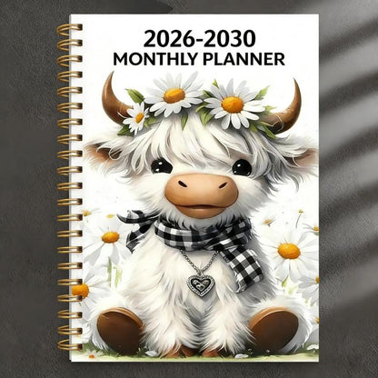 🔥Last Day 70% OFF🐮 2026-2030 Calendar 📅cartoon Highland cow themed cover design, annual calendar planning, 60 month labels