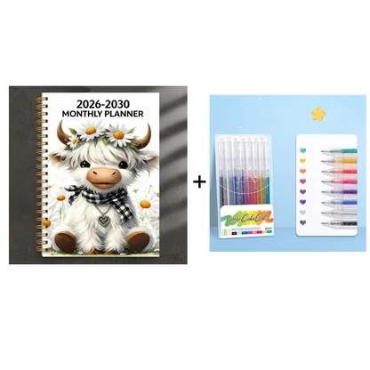 🔥Last Day 70% OFF🐮 2026-2030 Calendar 📅cartoon Highland cow themed cover design, annual calendar planning, 60 month labels