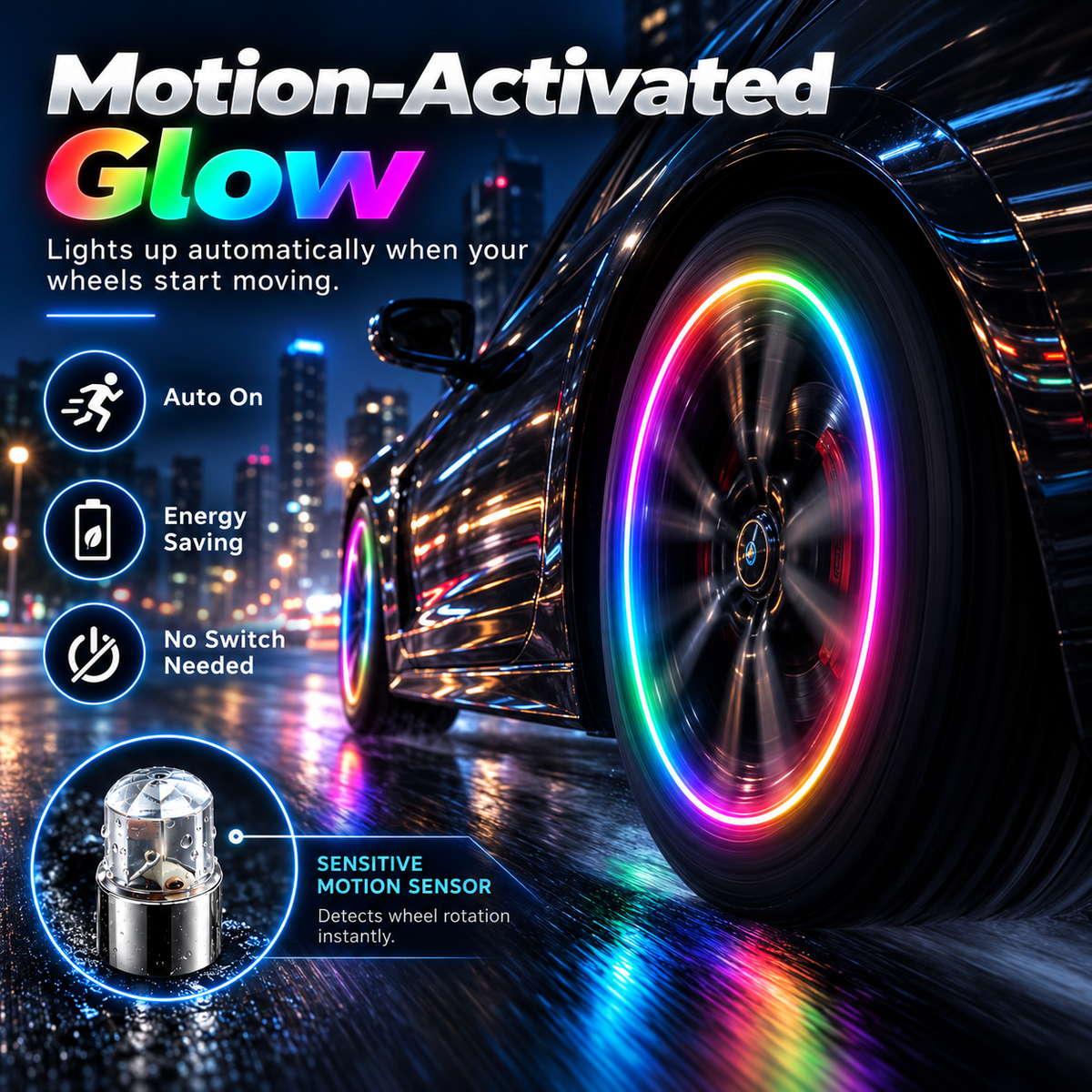 🔥Smart RGB Wheel Lights 🚗 | Waterproof Luminous Valve Caps for🚗Cars / 🏍️Motorcycles / 🚲Bicycles| Vibration-Sensitive LED Starlight 🌟