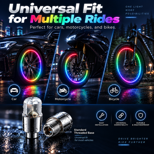 🔥Smart RGB Wheel Lights 🚗 | Waterproof Luminous Valve Caps for🚗Cars / 🏍️Motorcycles / 🚲Bicycles| Vibration-Sensitive LED Starlight 🌟