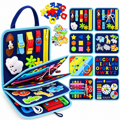 🧠 Montessori Busy Board for Toddlers – Interactive Sensory Learning Toy 🎒 Screen-Free Educational Activity Book