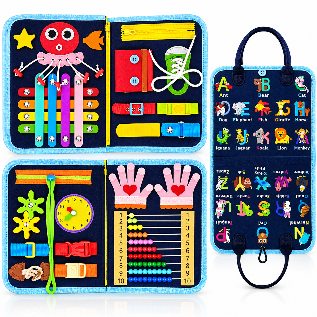 🧠 Montessori Busy Board for Toddlers – Interactive Sensory Learning Toy 🎒 Screen-Free Educational Activity Book