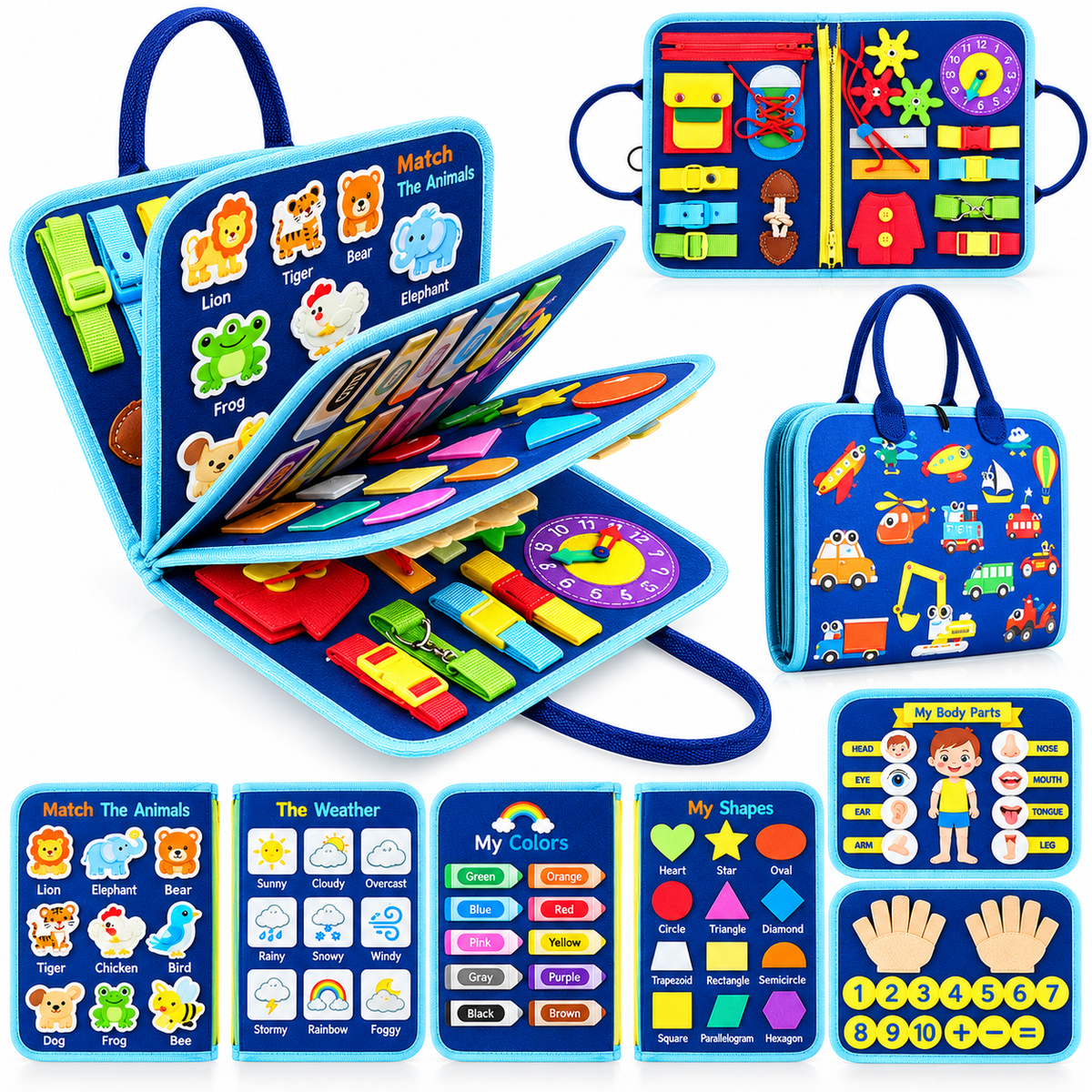 🧠 Montessori Busy Board for Toddlers – Interactive Sensory Learning Toy 🎒 Screen-Free Educational Activity Book