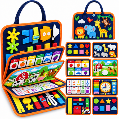🧠 Montessori Busy Board for Toddlers – Interactive Sensory Learning Toy 🎒 Screen-Free Educational Activity Book