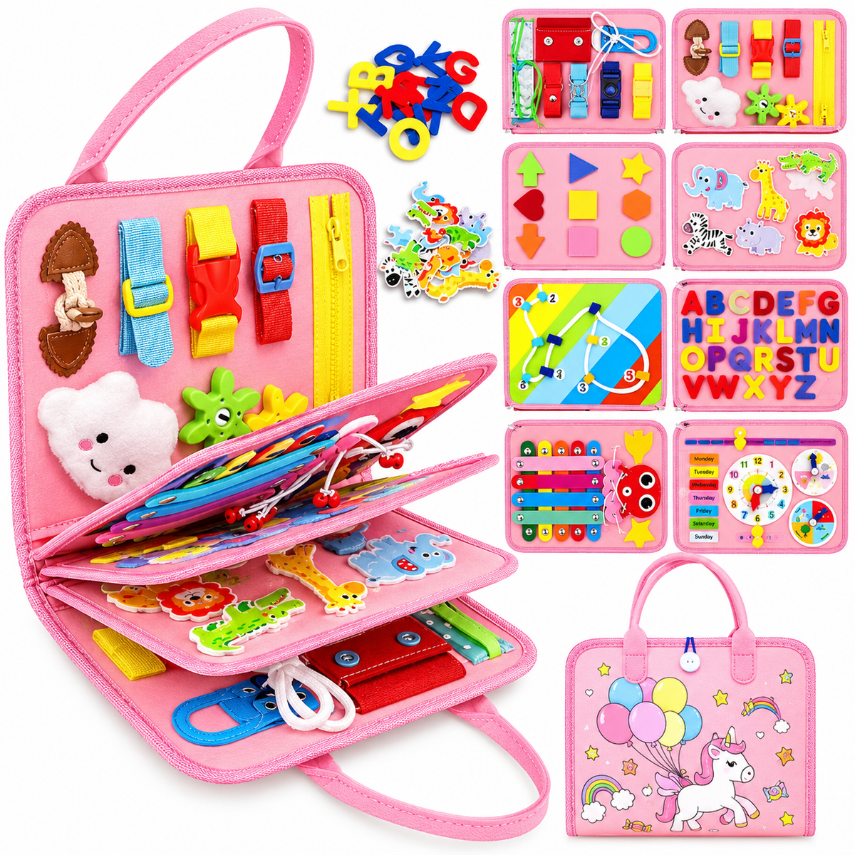 🧠 Montessori Busy Board for Toddlers – Interactive Sensory Learning Toy 🎒 Screen-Free Educational Activity Book