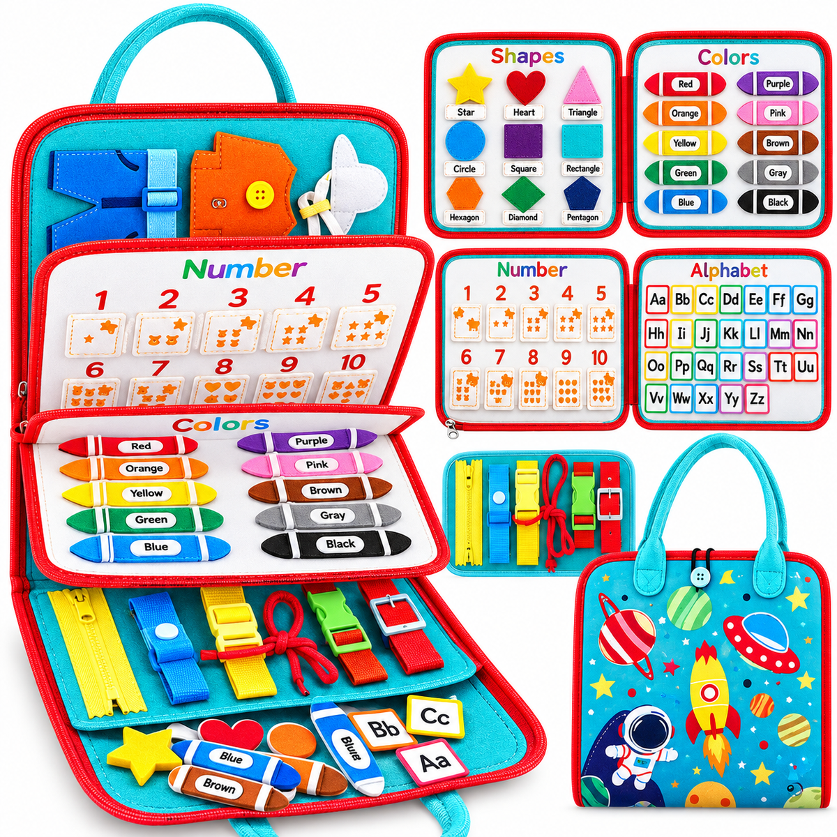 🧠 Montessori Busy Board for Toddlers – Interactive Sensory Learning Toy 🎒 Screen-Free Educational Activity Book