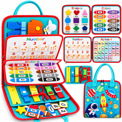 🧠 Montessori Busy Board for Toddlers – Interactive Sensory Learning Toy 🎒 Screen-Free Educational Activity Book