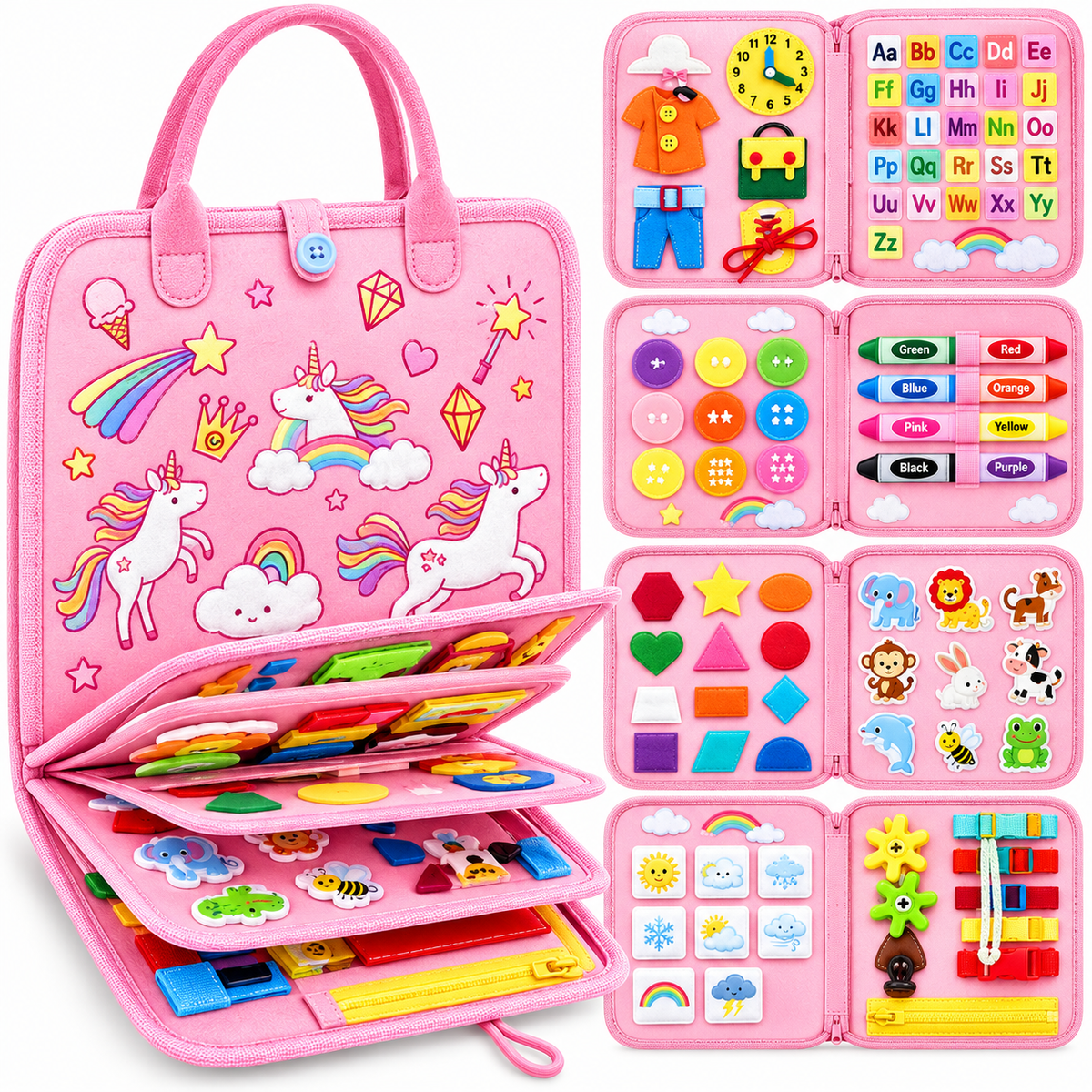 🧠 Montessori Busy Board for Toddlers – Interactive Sensory Learning Toy 🎒 Screen-Free Educational Activity Book