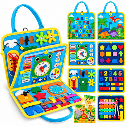 🧠 Montessori Busy Board for Toddlers – Interactive Sensory Learning Toy 🎒 Screen-Free Educational Activity Book